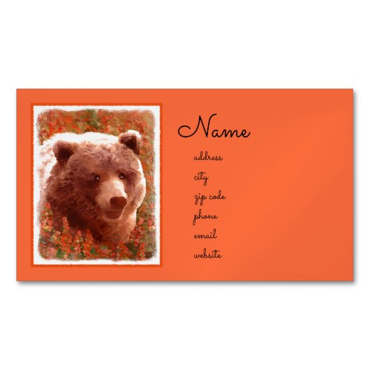 Grizzly Bear Cub in Fireweed'絵画's Wildlife Art マグネット名刺 (正面)