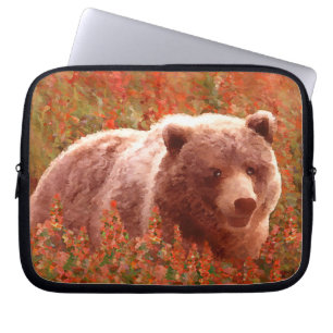 Grizzly Bear Cub in Fireweed'絵画's Wildlife Art ラップトップスリーブ