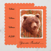 Grizzly Bear Cub in Fireweed'絵画's Wildlife Art 招待状 (正面/裏面)