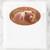 Grizzly Bear Cub in Fireweed'絵画's Wildlife Art 楕円形シール (バッグ)