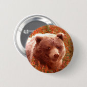 Grizzly Bear Cub in Fireweed'絵画's Wildlife Art 缶バッジ (正面&裏面)