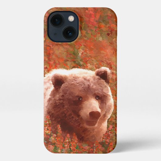 Grizzly Bear Cub in Fireweed'絵画's Wildlife Art iPhoneケース (裏面)