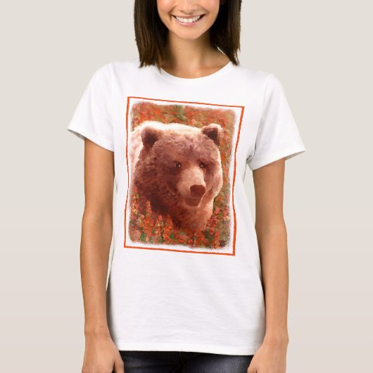 Grizzly Bear Cub in Fireweed'絵画's Wildlife Art Tシャツ (正面)