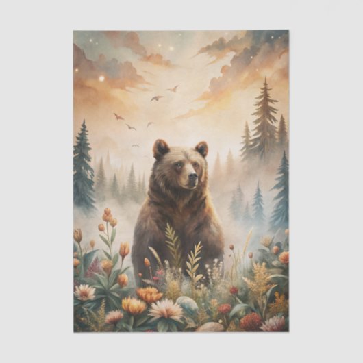 Grizzly Bear in a Forest Meadow with Flowers 薄葉紙 (正面)
