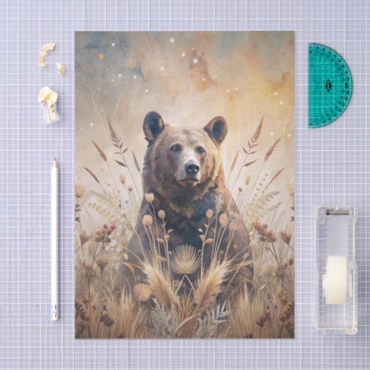 Grizzly Bear in Meadow Grass in Neutral Shades 薄葉紙 (クラフト)