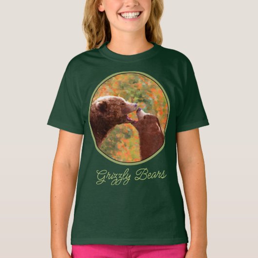 Grizzly Bear Mom and Cub Painting Wildlife Art T-S Tシャツ (正面)