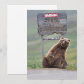 Grizzly Bear Plays With Sign サンキューカード (正面/裏面)
