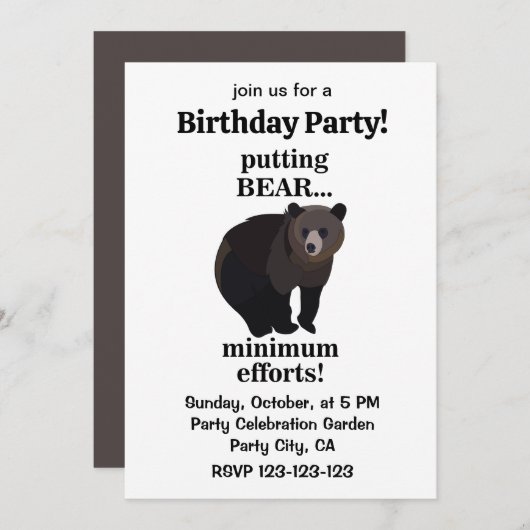 Grizzly Bear Putting Bear Minimum Efforts Funny 招待状 (正面/裏面)