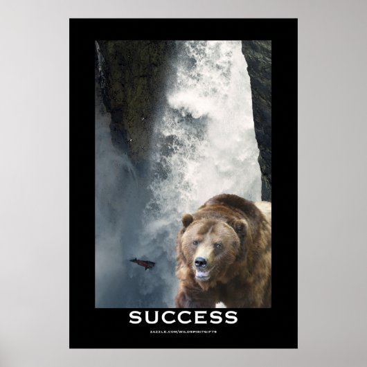 Grizzly Bear Salmon & Waterfall SUCCESS Motivation ポスター (正面)