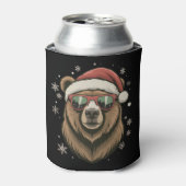 Grizzly Bear Santa Hat Funny Cute Animal Lover 缶クーラー (缶正面)