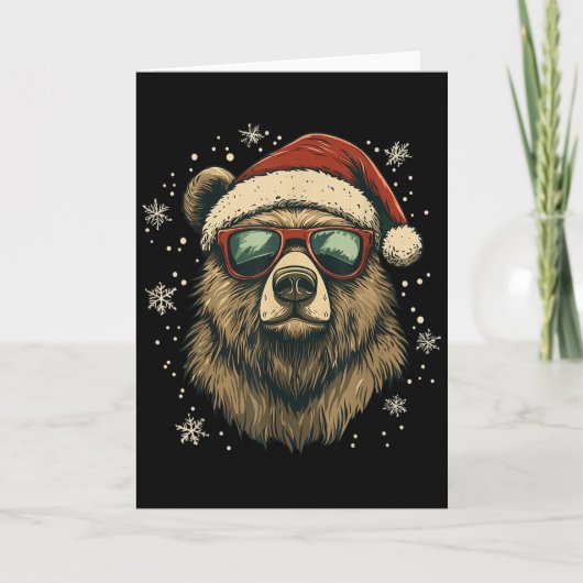 Grizzly Bear Santa Hat Funny Cute Animal Lover Chr カード (正面)