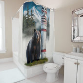 Grizzly Bear with Totem Pole Wildlife Art シャワーカーテン (インサイチュ)