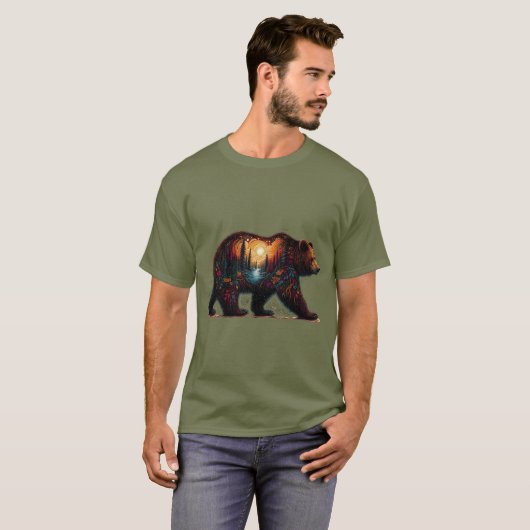 Grizzly silhouette against mountains  tシャツ (正面フル)