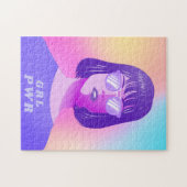 GRLパワータイポグラフィ&ガールフェミニストパープルヘア   ジグソーパズル (横)