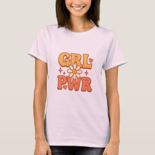 GRL PWR フェミニズム 大胆なヴィンテージ Tシャツ