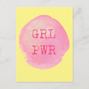 GRL PWR – 黄はっきりした色・ピンクタイポグラフィ ポストカード