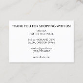 Groceries Fruits Veggies カラフル Thank You Order 名刺 (裏面)