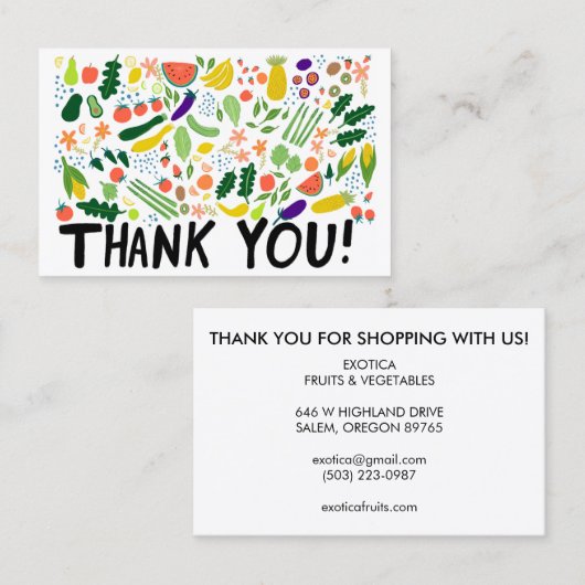 Groceries Fruits Veggies カラフル Thank You Order 名刺 (正面/裏面)