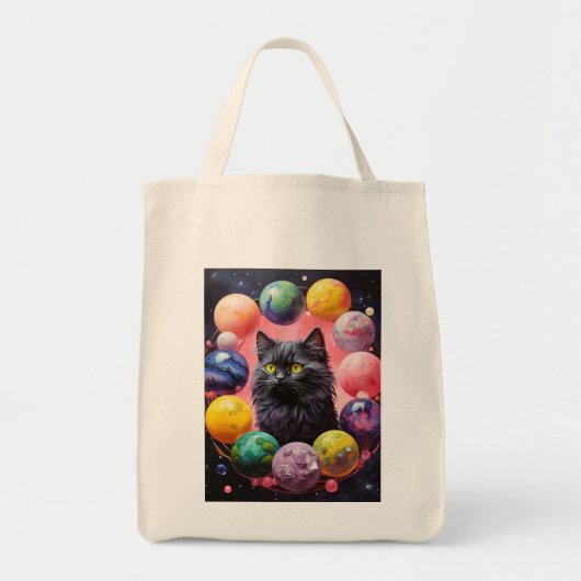 Grocery Bag with Cat Illustration トートバッグ (正面)