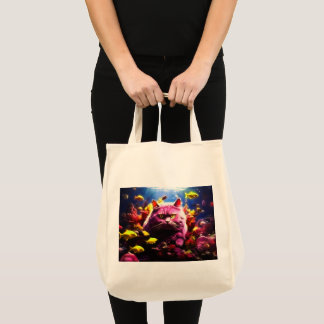 Grocery Bag with Cat Illustration トートバッグ