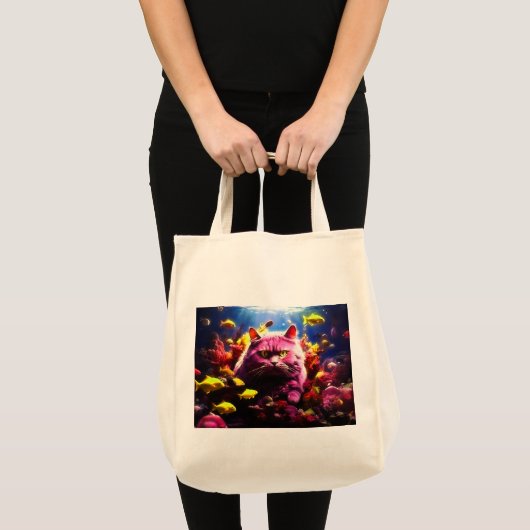  Grocery Bag with Cat Illustration  トートバッグ (正面(商品))