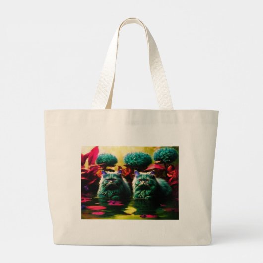 Grocery Bag with Cat Illustration ラージトートバッグ (裏面)