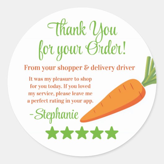 Grocery Delivery Service Thank You Review Stars ラウンドシール (正面)