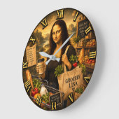 Grocery Funny Mona Lisa Shopping Lover  Gift ラージ壁時計 (傾斜)
