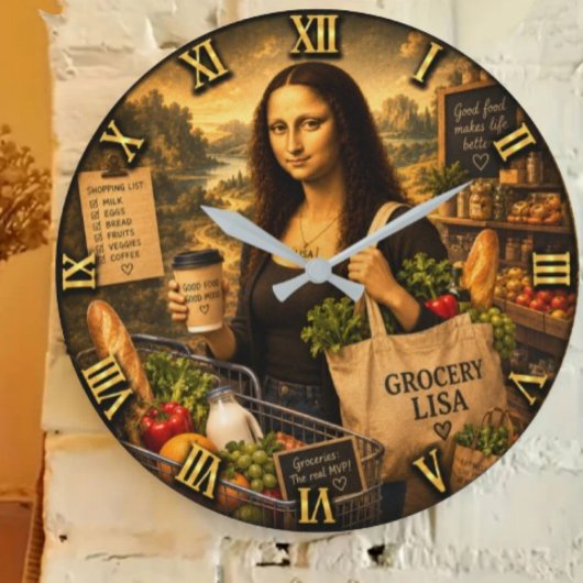 Grocery Funny Mona Lisa Shopping Lover  Gift ラージ壁時計