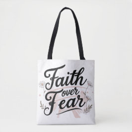 Grocery Tote Bag with Bible Faith Over Fear Floral トートバッグ