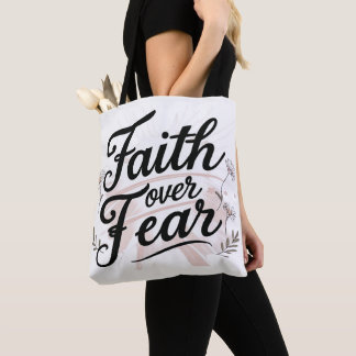 Grocery Tote Bag with Bible Faith Over Fear Floral トートバッグ