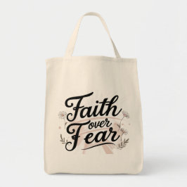 Grocery Tote Bag with Bible Faith Over Fear Floral トートバッグ