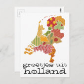 Groetjes Uit Holland国地図パッチワークスタイル ポストカード (正面/裏面)