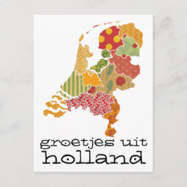 Groetjes Uit Holland国地図パッチワークスタイル ポストカード