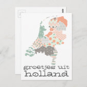 Groetjes Uit Holland国地図パッチワークスタイル ポストカード (正面/裏面)