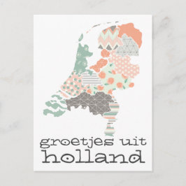 Groetjes Uit Holland国地図パッチワークスタイル ポストカード