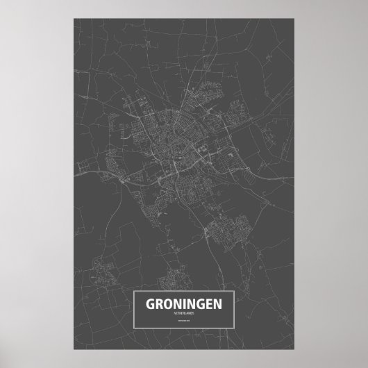 Groningen、オランダ（黒は白） ポスター (正面)