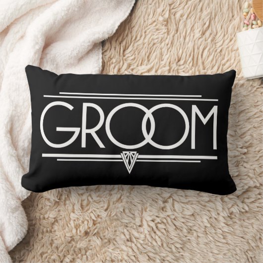 GROOMスタイリッシュアールデコ結婚型レタリング ランバークッション (ブランケット)