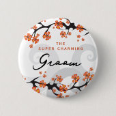 GROOMトロピカルフラワースワールシック結婚の名前タグ 缶バッジ (正面)