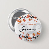 GROOMトロピカルフラワースワールシック結婚の名前タグ 缶バッジ (正面&裏面)