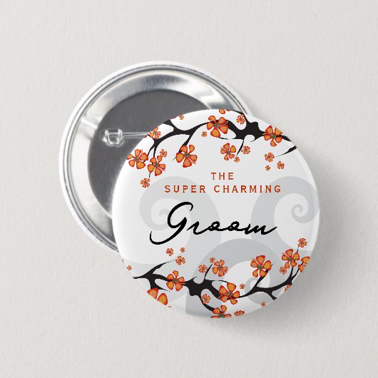 GROOMトロピカルフラワースワールシック結婚の名前タグ 缶バッジ (正面&裏面)