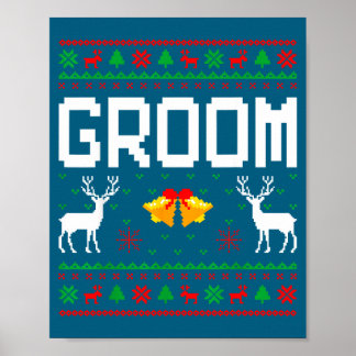 Groom bride married couple ugly christmas sweater  ポスター