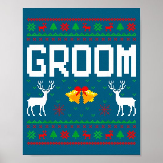 Groom bride married couple ugly christmas sweater  ポスター (正面)