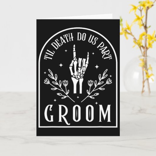 Groom Bride Skeleton Gothic Halloween Engagement W カード (黄色い花)