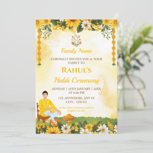 Groom Haldi Ceremony Invitation Card 招待状 (スタンド正面)