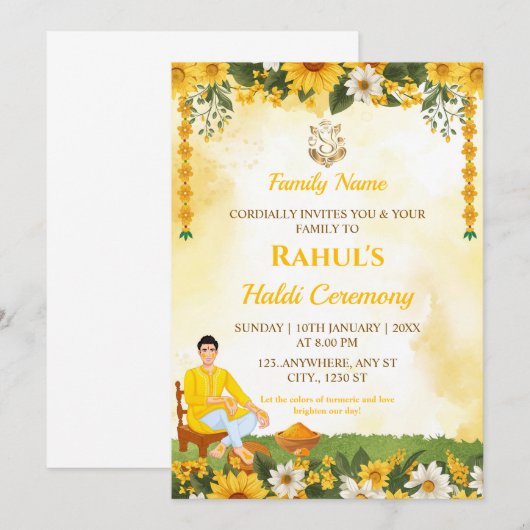 Groom Haldi Ceremony Invitation Card 招待状 (正面/裏面)