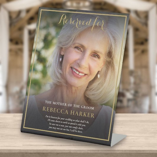 Groom Photo救の母親の席を確保結婚した 台座サイン