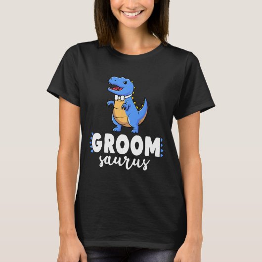 Groom Saurus Dinosaur Engagement Wedding Couples M Tシャツ (正面)