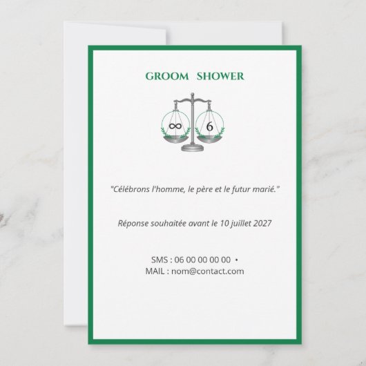 Groom Shower - Vert Émeraude et Gris Anthracite 招待状 (裏面)