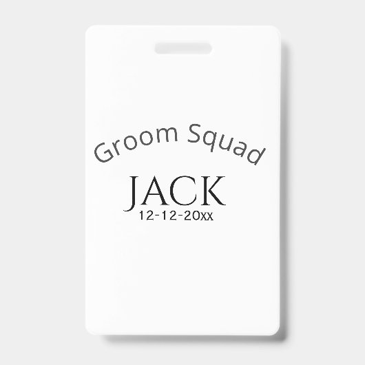 Groom squad name date year bold letter bachelorett バッジ (正面)